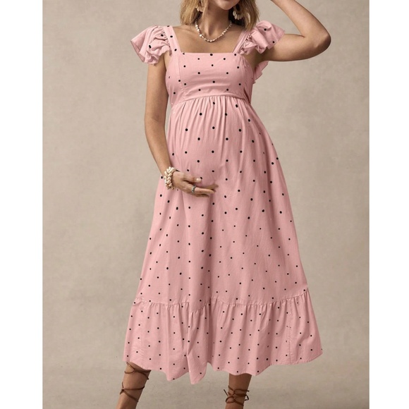 Maternity Polka Dot Back tie Ruffle Hem Dress - Picture 9 of 11
